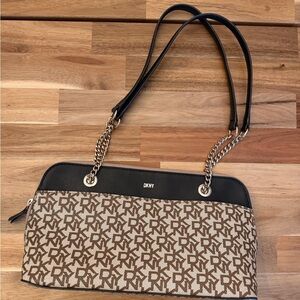 DKNY Monogram Shoulder Bag in Black and Brown